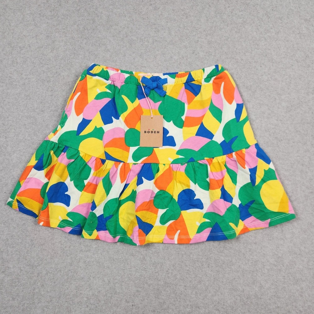 Mini Boden Skirt Girls 10-11Y Pink Green Blue Abstract Bright Floral Leaves NEW